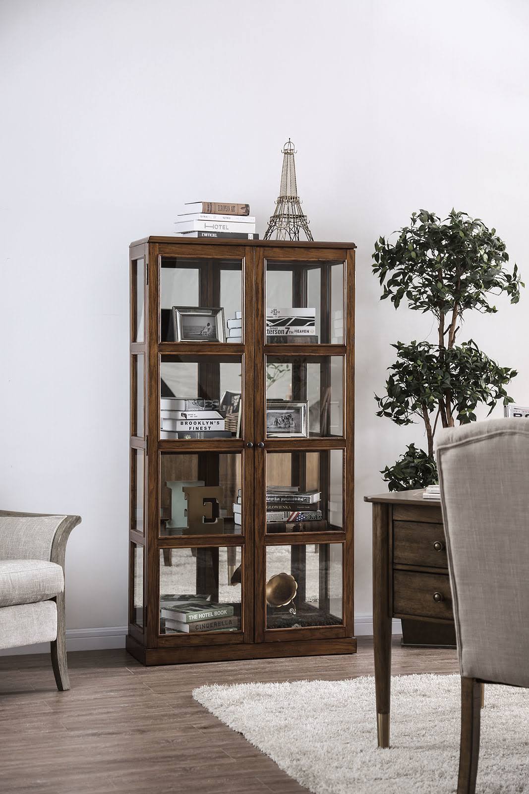 Furniture of America Vilas Oak Curio Cabinet
