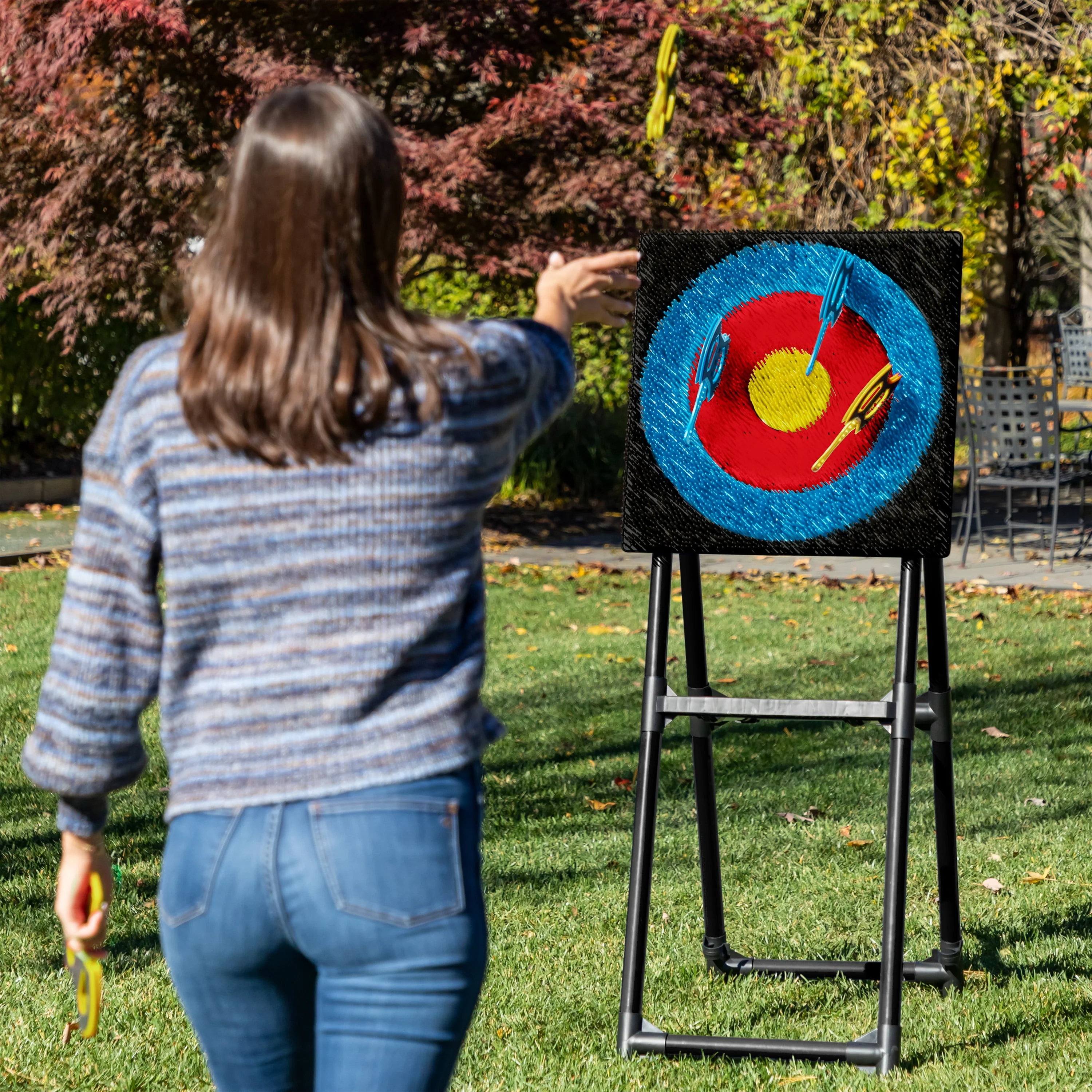 Eastpoint Sports Axe Throwing Target Game - 5ft Tall Sturdy Steel Frame - Includes 8 Throwing Axes