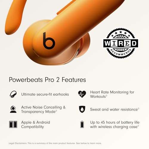 Beats Powerbeats Pro 2 Wireless Bluetooth Earbuds - Noise Cancelling, Heart Rate Monitor, IPX4, Up to 45H Battery & Charging Case