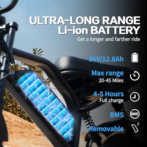 Electric Bike, 16'' Fat Tire E-Bike for Teens/Adults, 500W E-Bike with 36V/12.8Ah Removable Battery, Up to 22MPH, 45 Mile Range