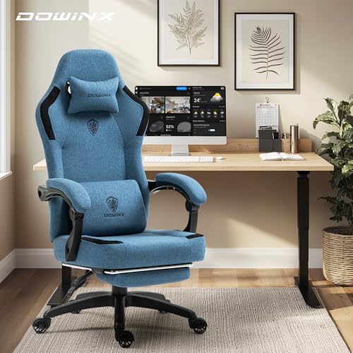 Dowinx Fabric Gaming Chair with Pocket Spring Cushion,Breathable Computer Chair with Massage Lumbar Support and Footrest