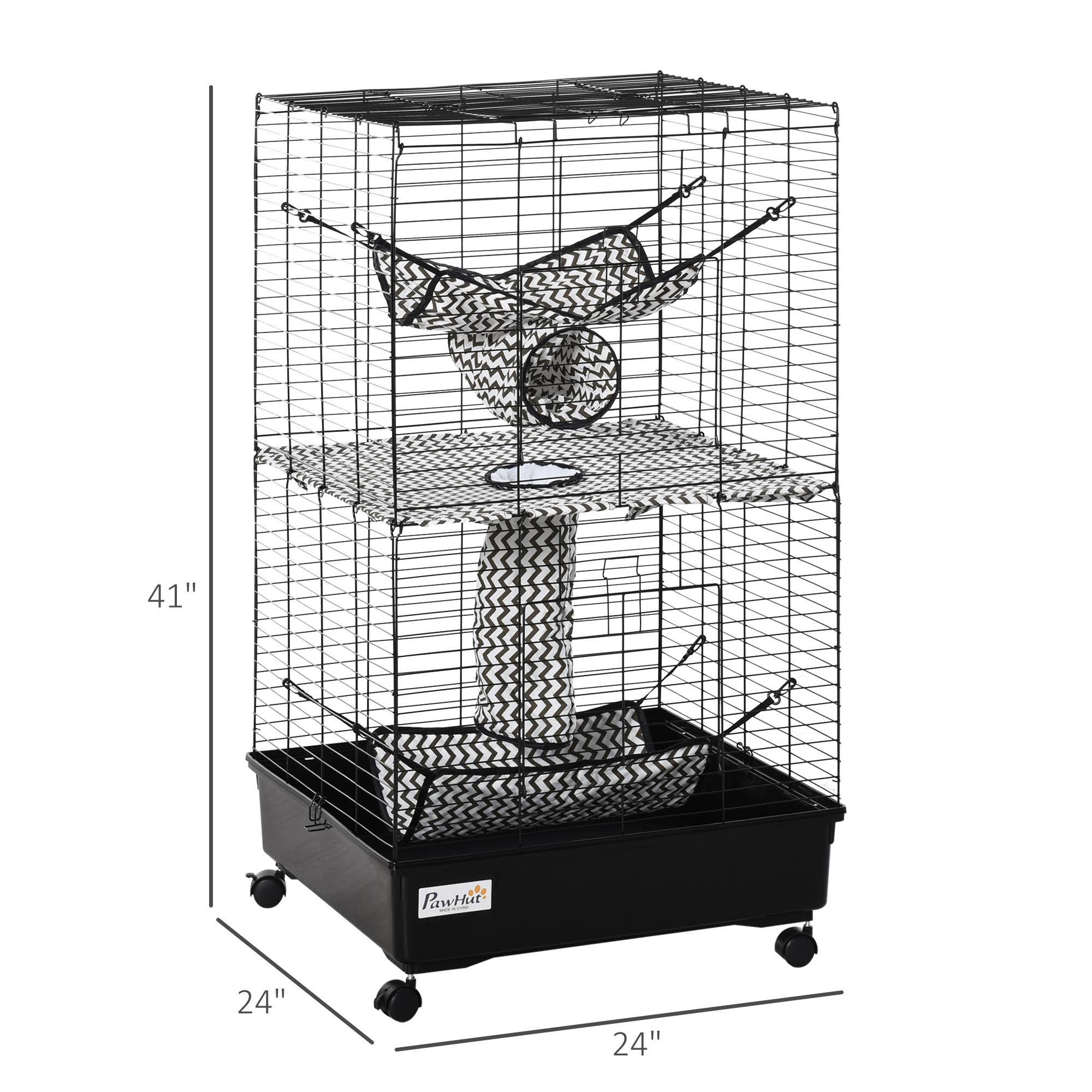 Pawhut Small Animal Cage Habitat Pet Play House for Ferret with Wheels Hammocks Tunnels