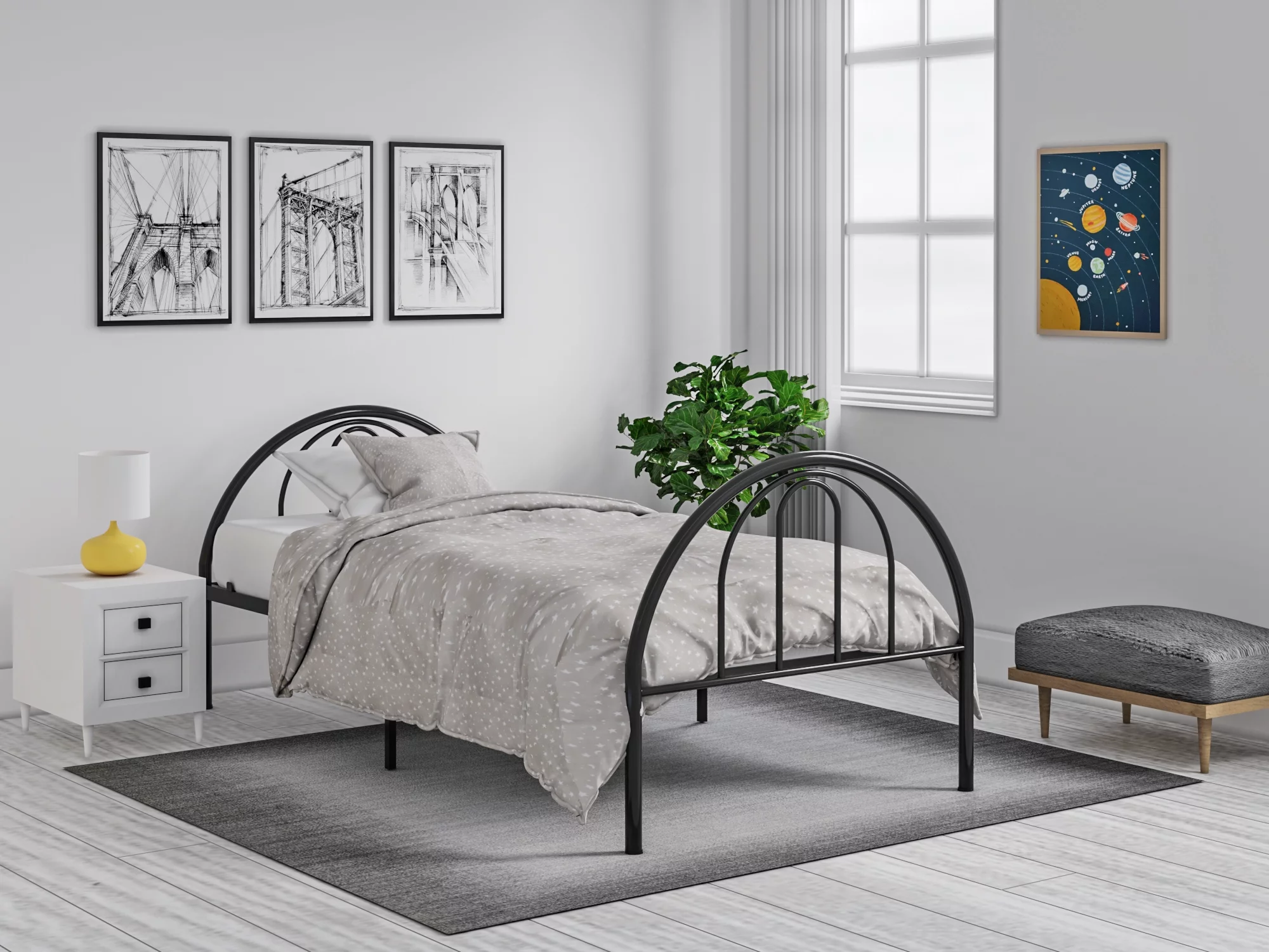 BK Furniture Brooklyn Classic Metal Bed, Twin, Pink