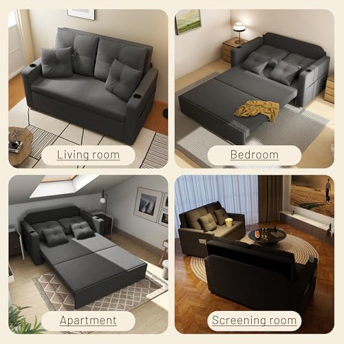 3 in 1 Pull Out Couch, 56 Inch Convertible Sleeper Sofa Bed, Loveseat Sofa with Cup Holders, USB, Sofa Couches for Living Room, Bedroom, Apartment