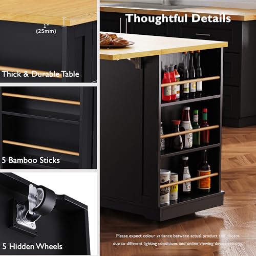 Rolling Kitchen Island with Drop Leaf & Power Outlet, Large Kitchen Islands Cart on Wheels