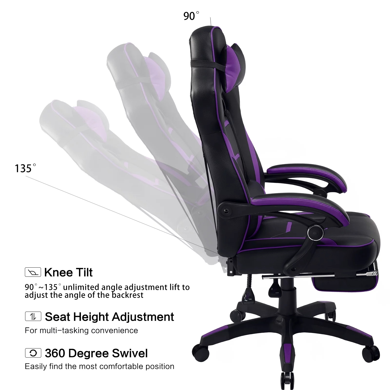GTRACING Adjustable & Ergonomic Swivel Gaming Chair, Purple