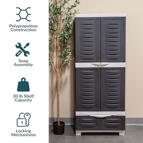 Sunnydaze Lockable Storage Cabinet – Indoor or Outdoor Utility Storage Cabinet with 3 Adjustable Shelves - 57.5" H – Garage, Office, Home