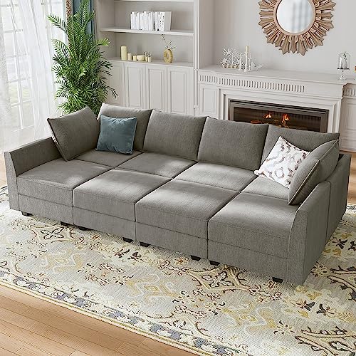 HONBAY Modular Sofa Sectional Sleeper Couch with Ottomans Reversible Sleeper Sectional Sofa Modular Couch with Storage, Aqua Blue