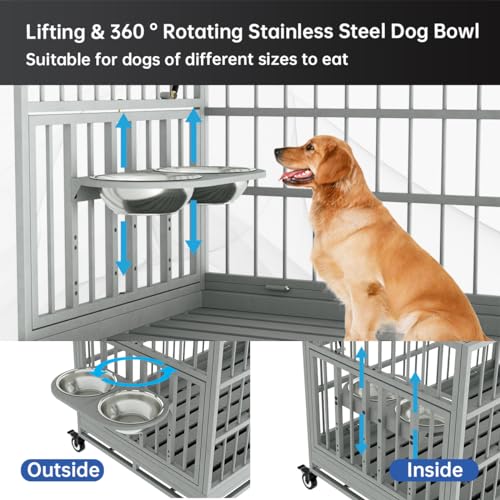 54 Inch Heavy Duty Dog Crate with Wheels，Indestructible Escape-Proof Dog Cage for Large Dogs