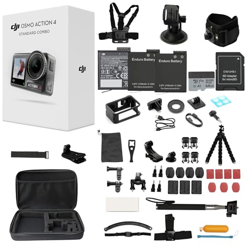 DJI Osmo Action 4 Standard Combo with 50 Piece Accessory Kit + 2 Extra Batteries + 64GB Card