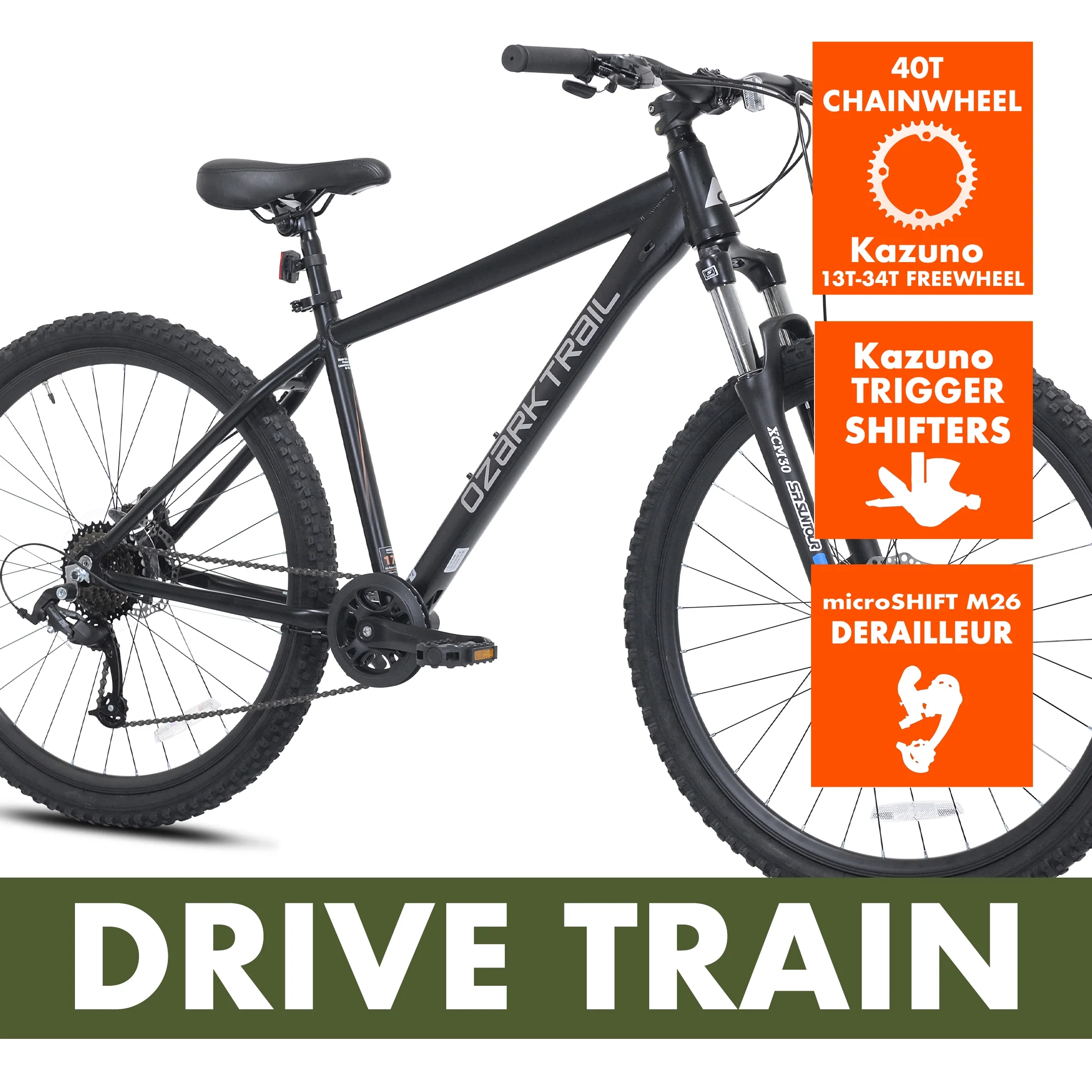 Ozark Trail 27.5 Vibe Mountain Bike, Medium Frame, Black, Adult, Unisex