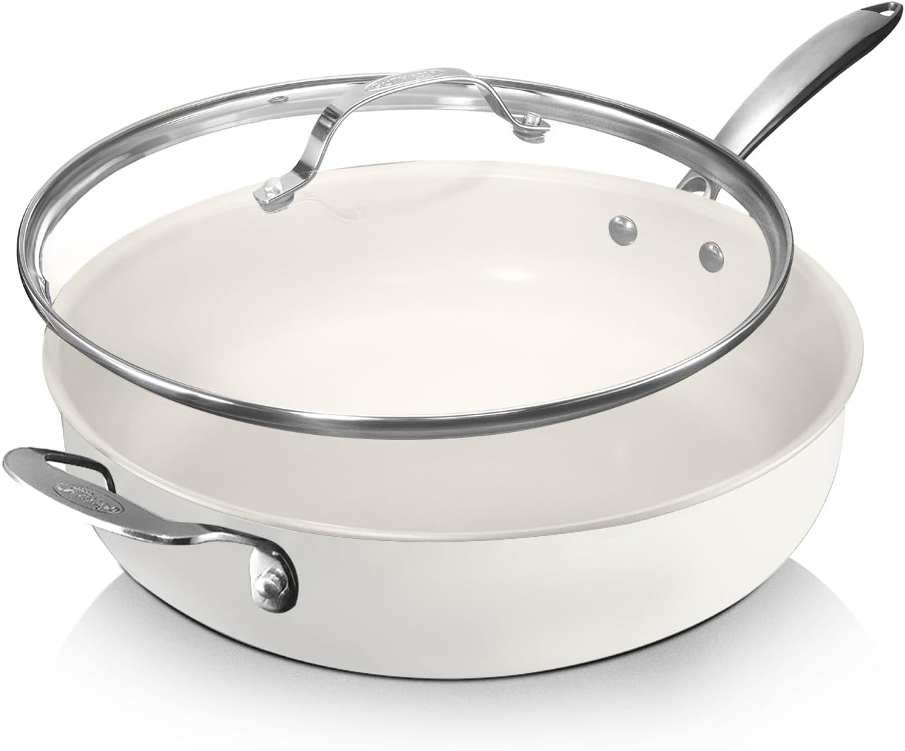Gotham Steel 12 Pc Ceramic Pots and Pans Set with 5.5 Qt Saute Pan - Non Stick Kitchen Cookware Sets, Pot and Pan Set, Ceramic Cookware Set