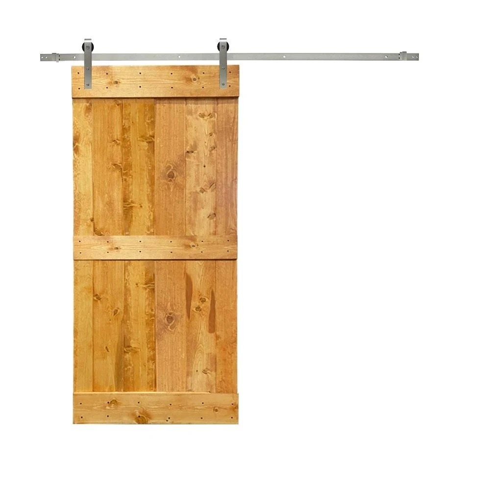 CALHOME MidBar Series Stained Wooden Sliding Barn Door w/ Hardware Kit (Charcoal Black - 24 x 84)