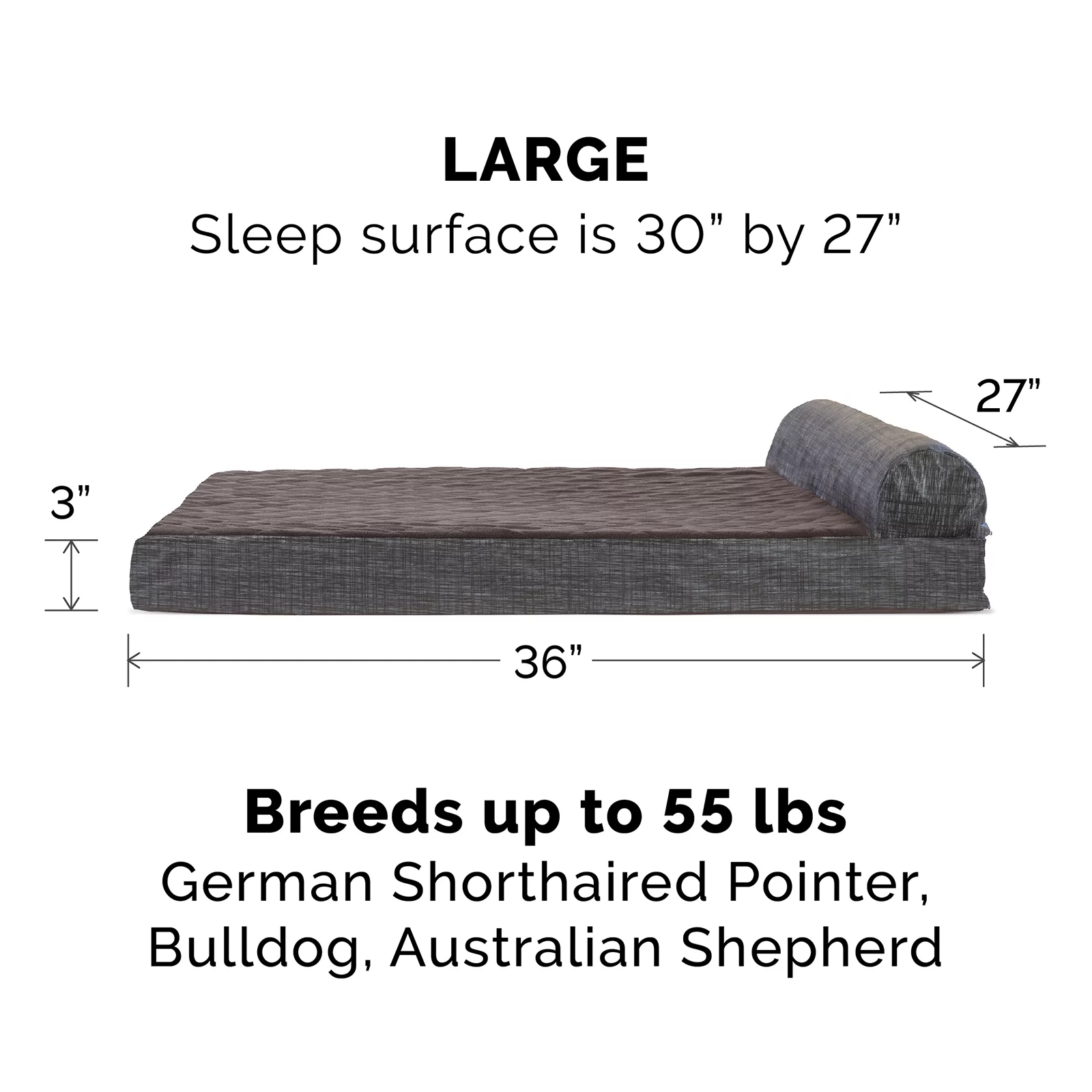 FurHaven | Orthopedic Quilted Fleece & Print Chaise Lounge Pet Bed for Dogs & Cats, Espresso, Large - Curated Treasures Market