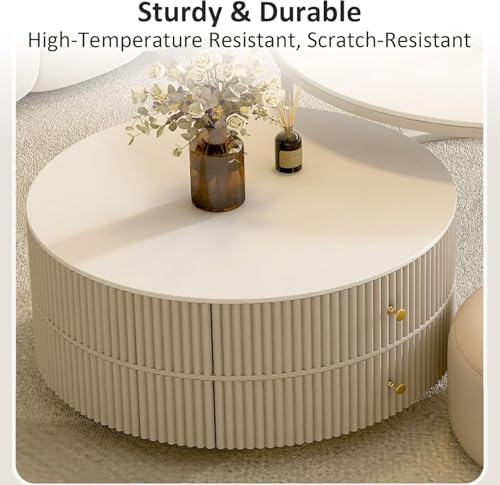 28IN Modern Coffee Tables - Wave Panel & Metal Frame | Nesting Round Coffee Table Set of 2, Dining Table for Home Living Room, Office (Glass)