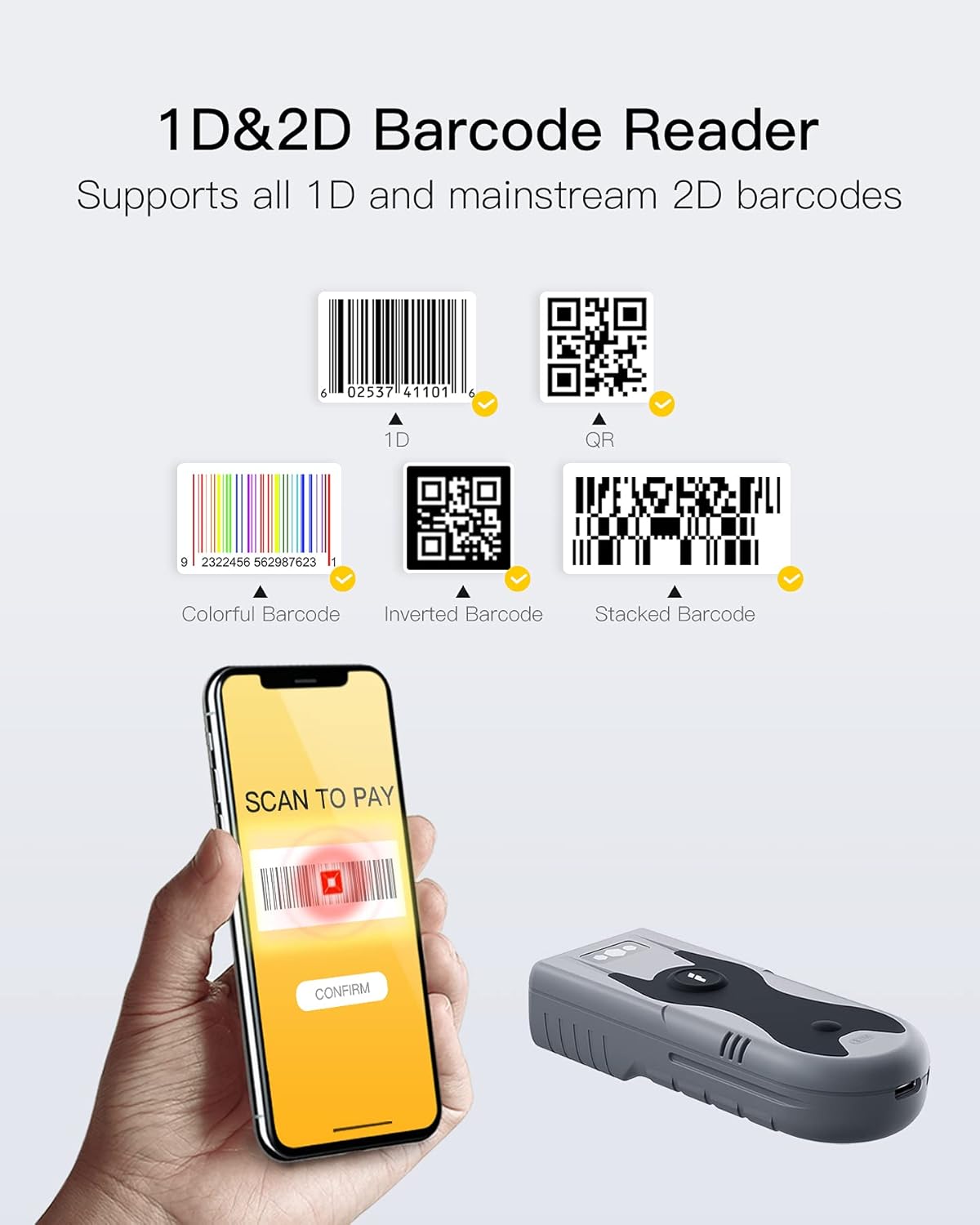 Inateck 2D Bluetooth Scanner, Mini and Portable, Support Barcodes on Screen, BCST-42