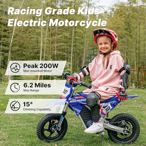 OLALA 36V Electric Dirt Bike for Kids Aged 4-8, Brushless 350W Racing Grade Electric Motorcycle, Up to 18.6MPH & 3 Speed Settings, Dual Disc Brakes
