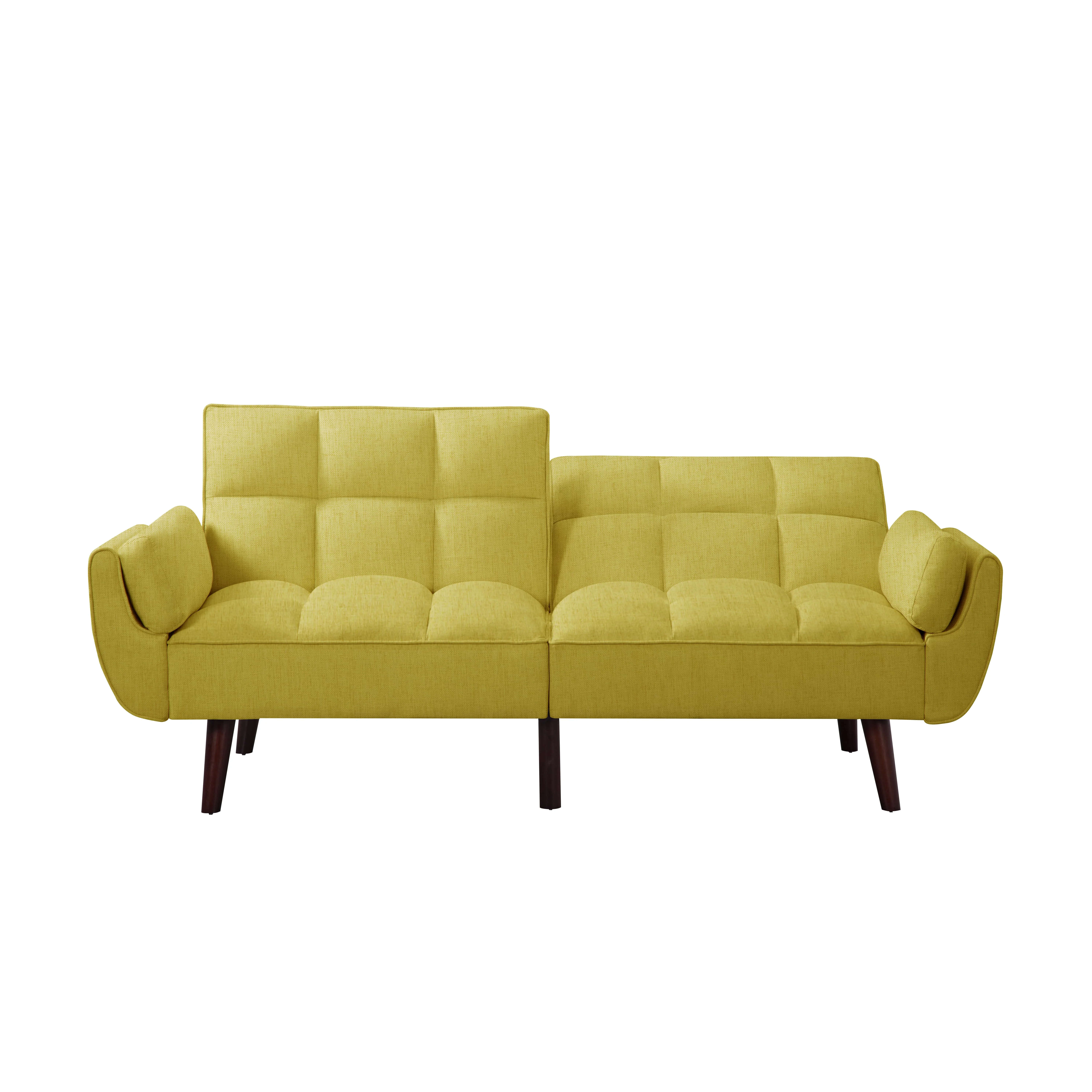 BSHTI 74.4 inch Foam Futon Sofa Bed,Converted Futon Sofa Sleeper with 2 Pillows for Livingroom(Yellow)
