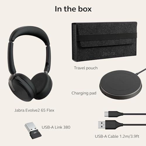 Jabra Evolve2 65 Flex Stereo Headset with Bluetooth, Wireless Charging Pad