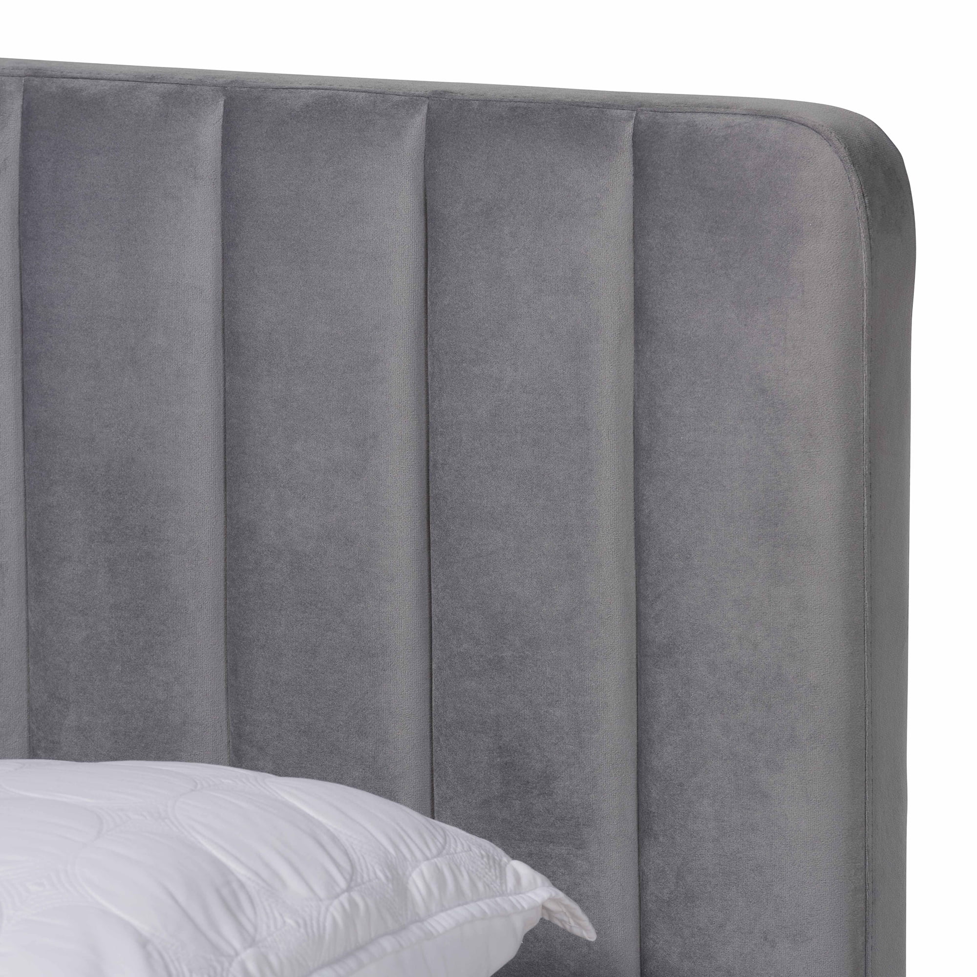 Baxton Studio Nami Modern Contemporary Glam and Luxe Light Grey Velvet Fabric Upholstered and Gold Finished Queen Size Platform Bed