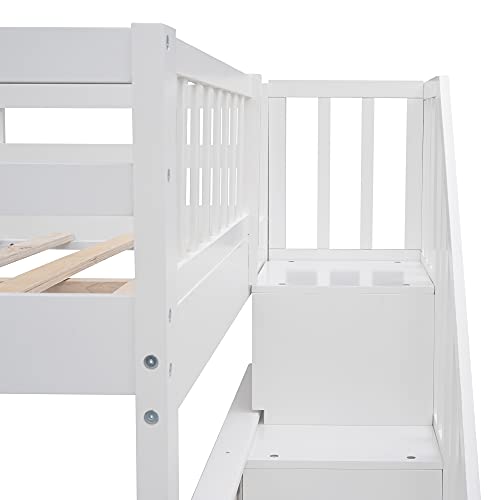 Ball & Cast Full Over Full Bunk Bed with Twin Size Trundle and Built in 4 Drawer,Wood Bunkbed w/Storage Ladder & Slat Support