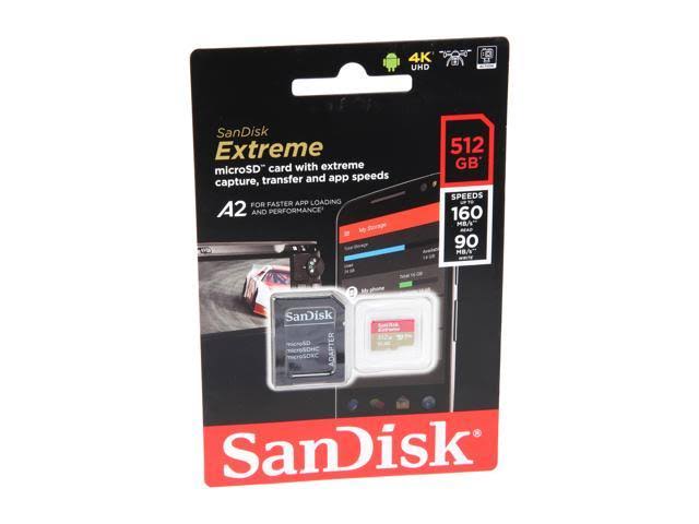SanDisk 512GB Extreme microSDXC UHS-I Memory Card with Adapter C10 U3 V30 4K A2