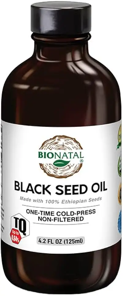 BioNatal Ethiopian Black Seed Oil 4.2oz (GLASS), Up to 4.64% Thymoquinone (TQ), Nigella Sativa Seeds, Non-filtered black cumin seed oil