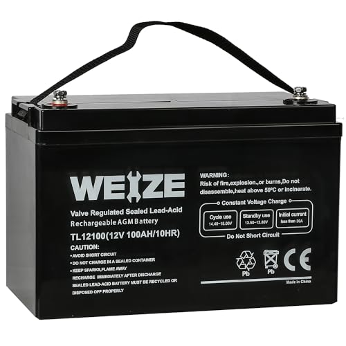 Weize Deep Cycle AGM 12 Volt 100Ah Battery, Maintenance-Free, 3% Self-Discharge Rate, 1150A Max Discharge Current, Perfect for RV, Solar