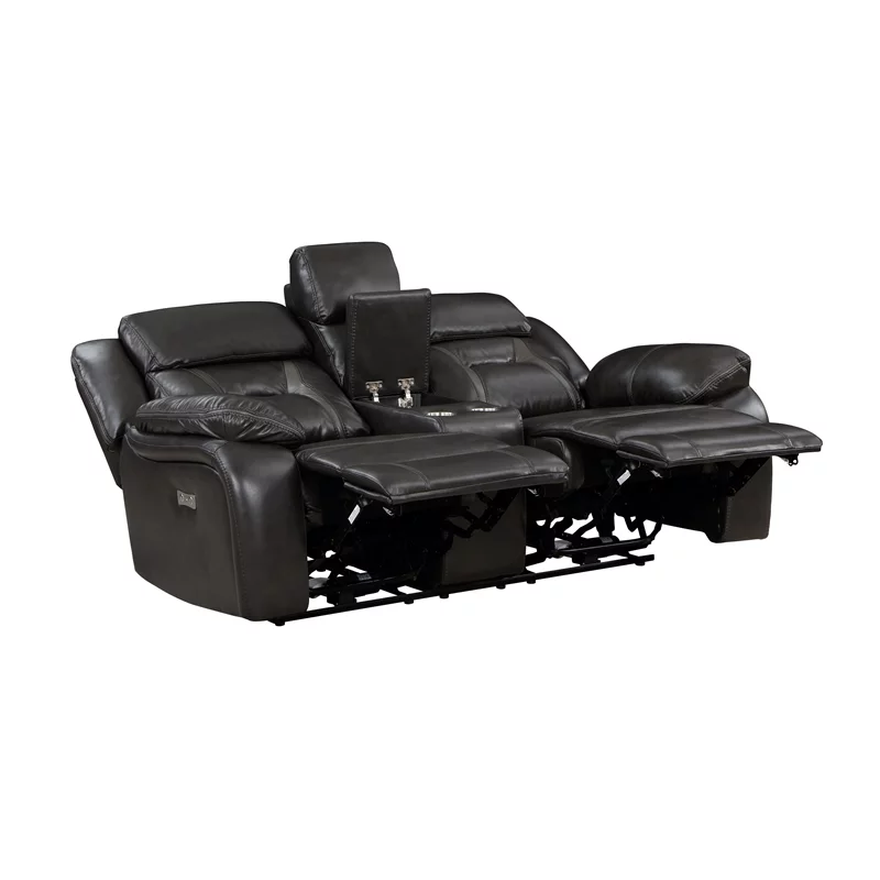Lexicon Amite Faux Leather Power Double Reclining Loveseat in Dark Gray
