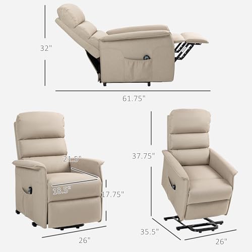 HOMCOM Power Lift Recliner Chair for Elderly, Easy Assembly, Fabric Lift Chair for Adults, Recliner Sofa with Remote Control