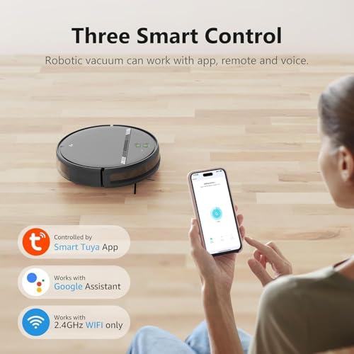 Robot Vacuum and Mop Combo, 2 in 1 Vacuum Robot with WiFi/App/Voice, Schedule, Water Tank and Dustbin, Self-Charging, Slim, Ideal for Hard Floor
