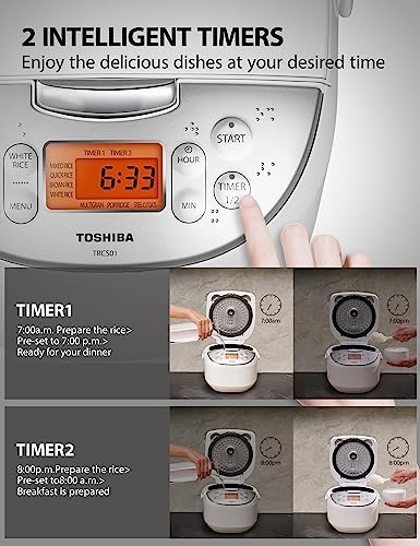 Toshiba Rice Cooker 6 Cup Uncooked – Japanese Rice Cooker with Fuzzy Logic Technology, 7 Cooking Functions, Digital Display