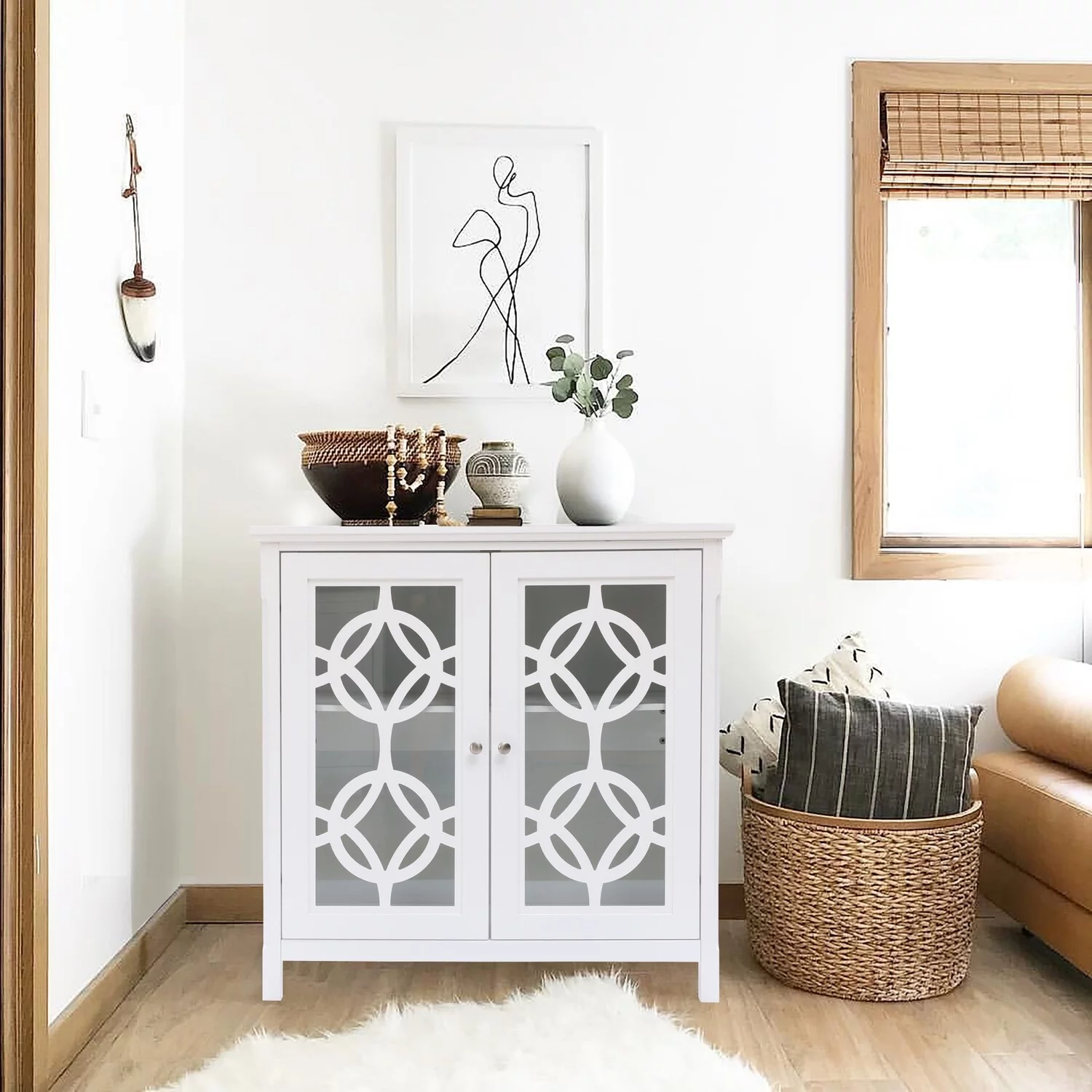 LuxenHome White Wood 2 Door Accent Storage Cabinet
