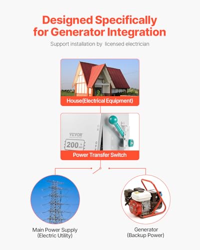 VEVOR 200A Generator Transfer Switch, 48000W Manual Transfer Switch, Heavy Duty Double-Throw Power 120/240V, Meeting NEMA 3R Standards, for Outdoor