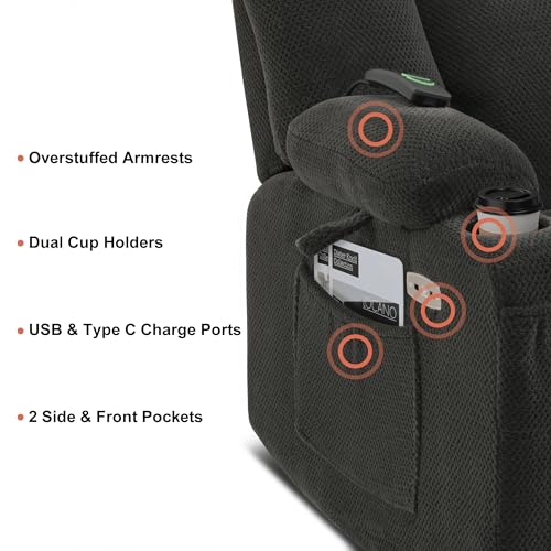 MCombo Zero Gravity Power Recliner Chair with Heat and Vibration Massage, Reclining Chair with USB & Type C Ports, Cup Holders for Living Room