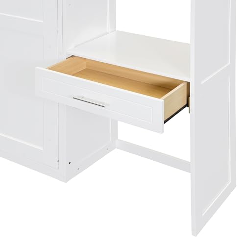 Polibi Full Size Wall Murphy Bed with Built-in Desk & Shelves - Multi-Functional Wall Bed for Small Apartments, 3 Storage Cabinets