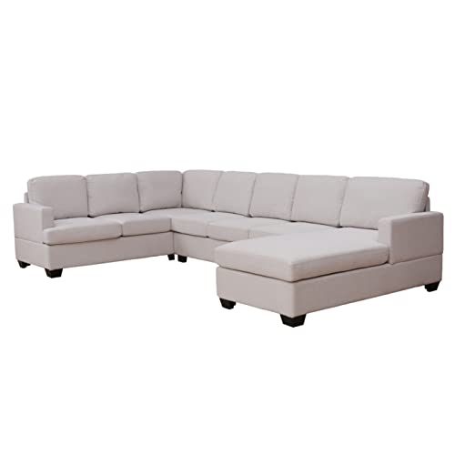 Modern Large Upholstered U-Shape Sectional Sofa, Extra Wide Chaise Lounge Couch, Beige Living Room Furniture