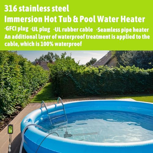 240V 3000W Submersible, Immersion Hot Tub & Swimming Pool Electric Immersion Water Heater, with Thermostat and GFCI for Baptistry, baptismal Pools