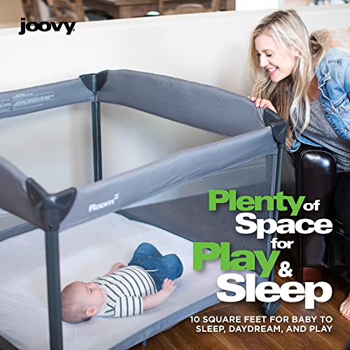 Joovy Room² Large Portable Playpen for Babies and Toddlers with Nearly 10 sq ft of Space, Large Mesh Windows for 360 View