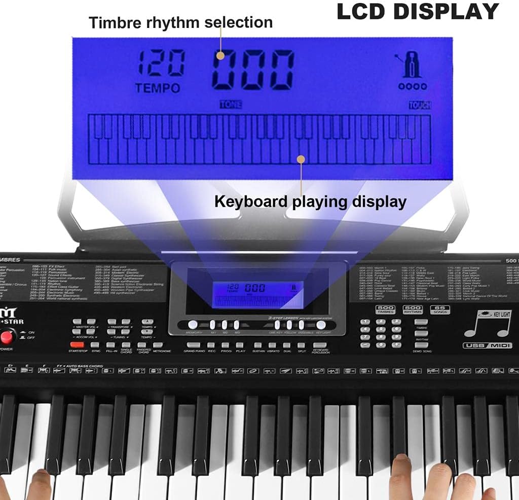 MUSTAR 61 Key Piano Keyboard, Light Up Keyboard Piano for Beginners Portable Electric Piano Learning Piano Keyboard with Stand, Built-in Speakers
