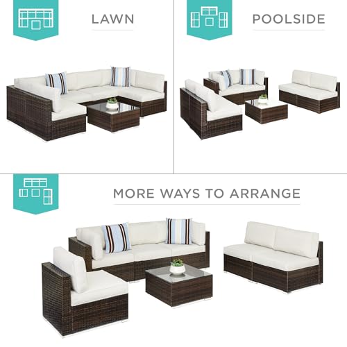 Best Choice Products 7-Piece Modular Outdoor Sectional Wicker Patio Conversation Set w/ 2 Pillows, Coffee Table, Cover Included - Gray/Navy