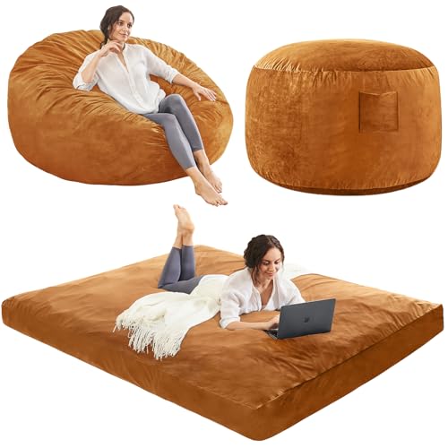 Bean Bag Chairs for Adults - Giant Bean Bag Chair Convertible Bean Bag Bed - Beanbag Chair with Micro Fiber Cover/Furniture Foam Filler