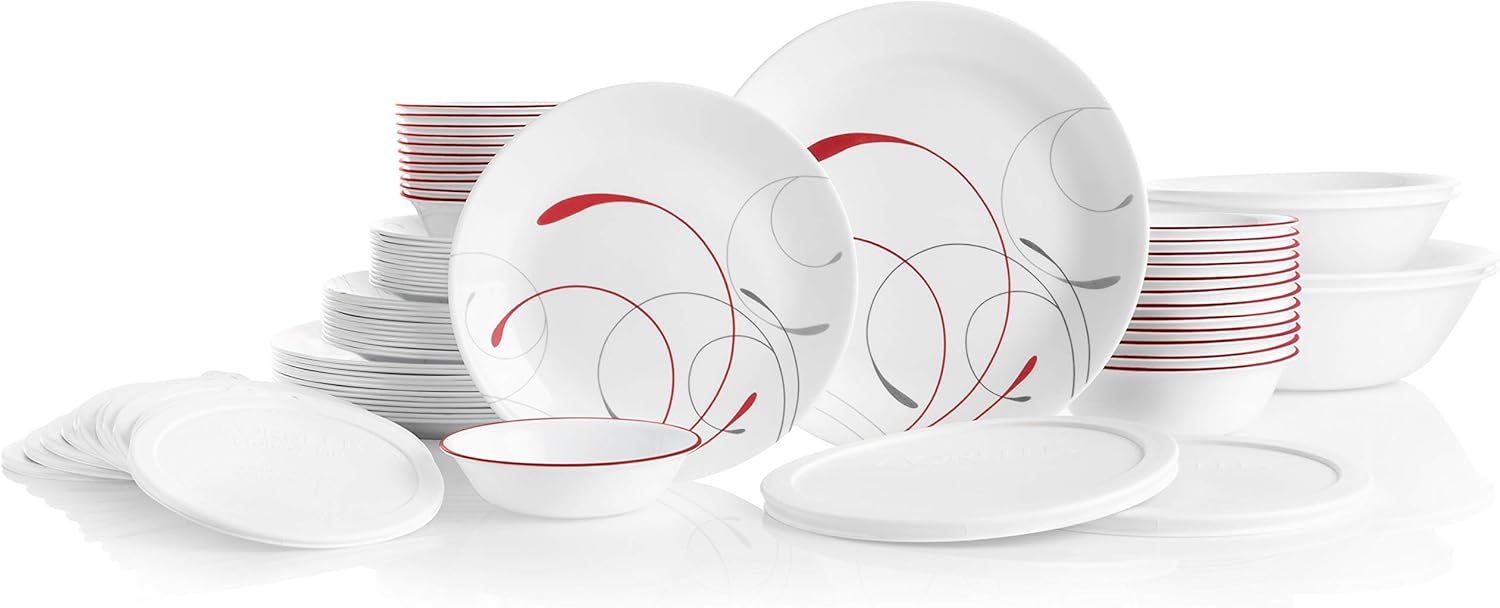 Corelle Vitrelle 78-Piece Service for 12 Dinnerware Set, Triple Layer Glass and Chip Resistant, Lightweight Round Plates and Bowls Set