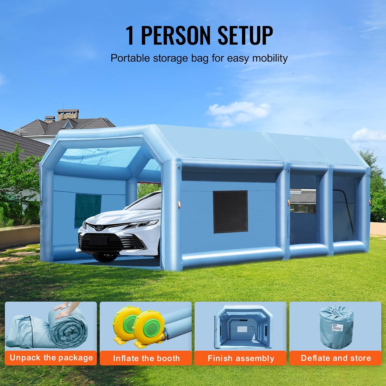 VEVOR Inflatable Paint Booth, 23 x 13.1 x 9 ft Inflatable Spray Booth, with 750W+480W Powerful Blowers and Air Filter System, Large Motorcycle