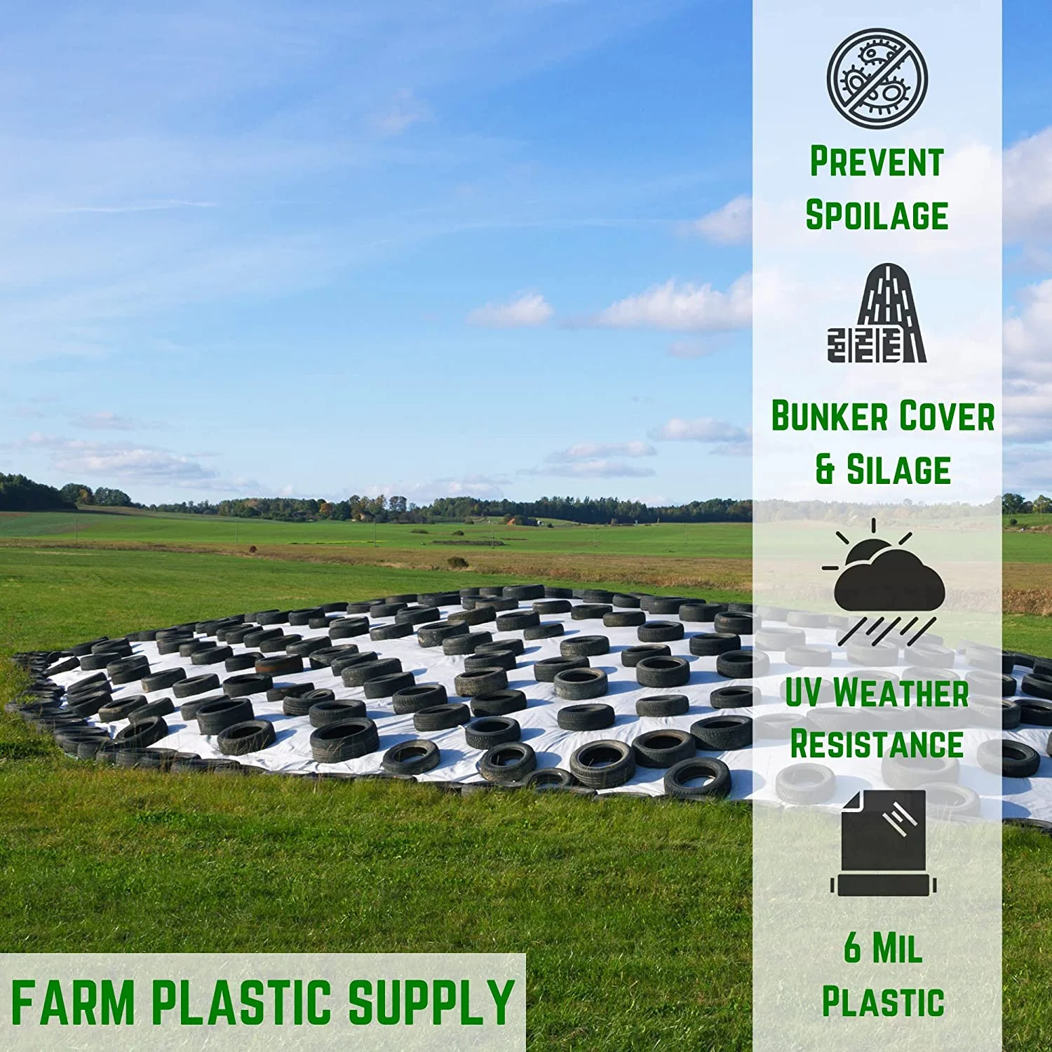 Farm Plastic Supply - Silage Tarp Black/White Plastic Sheeting - 6 Mil - (20' x 10') - Heavy Duty Polyethylene Plastic Tarp for Silage Cover
