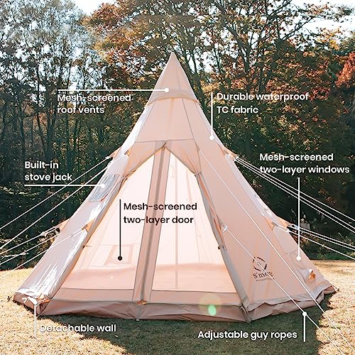 S'more Canvas Bell & Teepee Camping Tent, Water Resistant, Hot Tent with Stove Jack, 4 Season Outdoor Glamping Tent