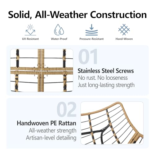 SWITTE Outdoor Rocking Chair, Oversized Patio Papasan Rocker, Comfy Wicker Reading Lounge, Indoor Egg Chair for Bedroom, Living Room, Porch, Garden