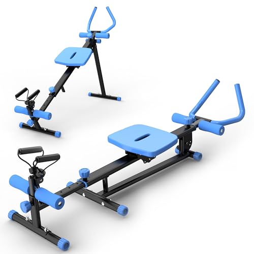 4-in-1 Exercise Equipment Rowing Machine Leg Press Machine Ab Glider Machine Roman Chair Fitness Equipment for Ab Workout Core Strength Training