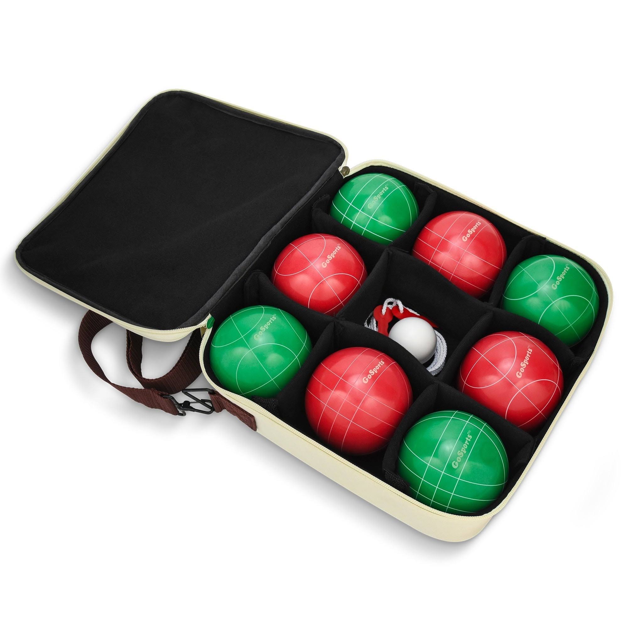 Gosports Premium 100mm Official Regulation Size Bocce Set with 8 Balls, Pallino, Case, and Measuring Rope