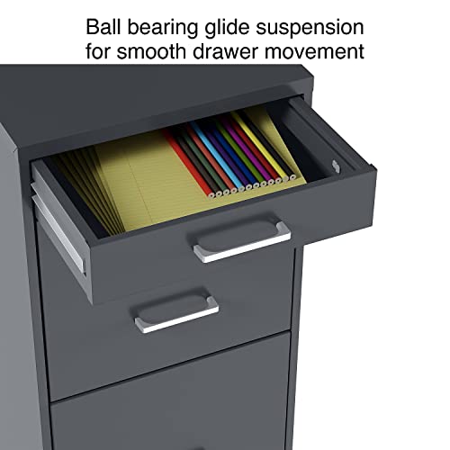 STAPLES 3-Drawer Vertical File Cabinet, Letter Size Documents, Lockable & Mobile, 18.9" D x 14.3" W x 26.8" H, Charcoal
